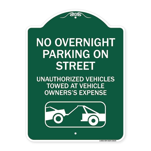 Signmission No Overnight Parking on Street Unauthorized Vehicles Towed at Vehicle Owners Expense, GW-1824-23835 A-DES-GW-1824-23835 - main